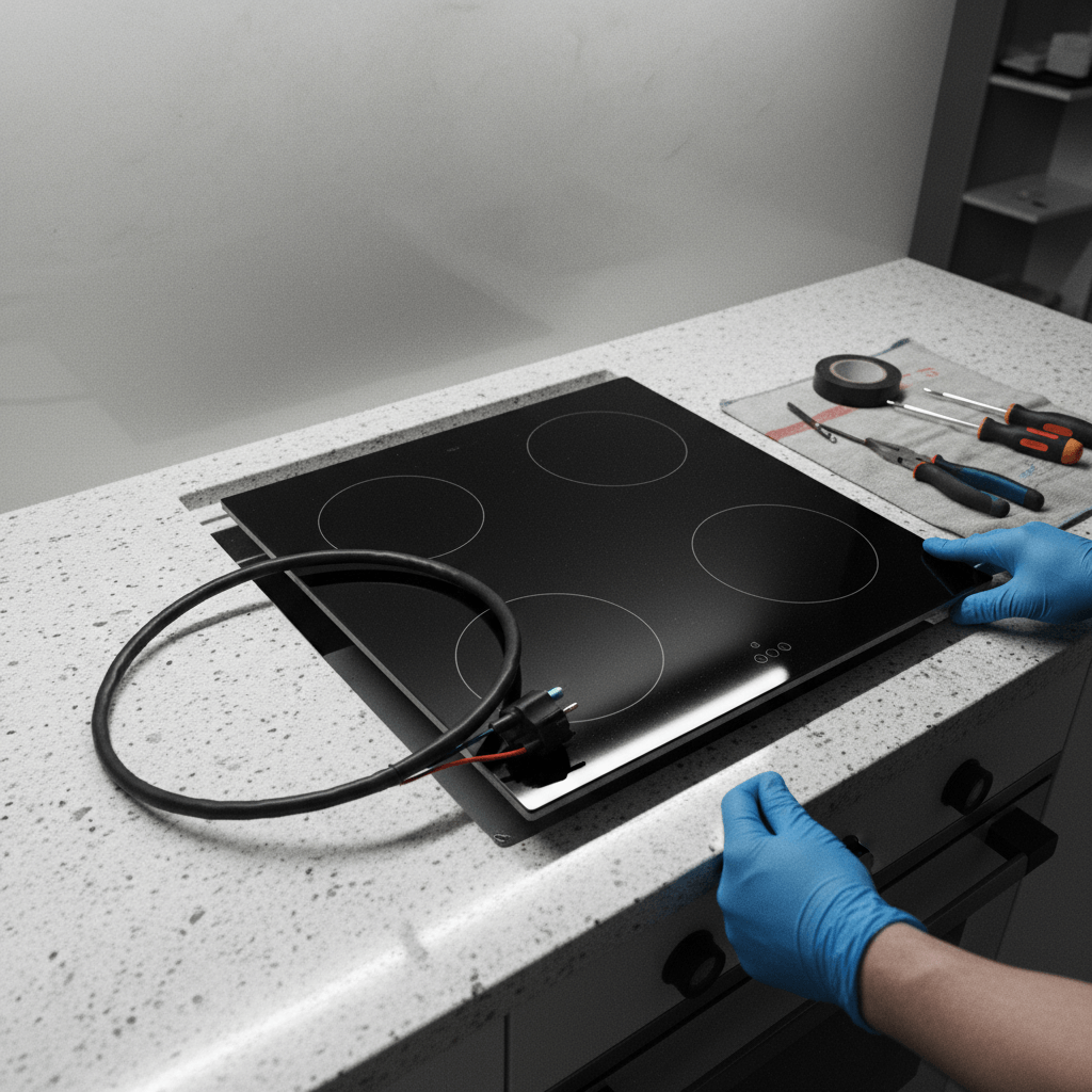 Moderne Küche mit neu angeschlossenem Induktionsherd