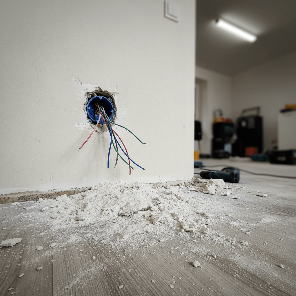 Installation einer neuen Wandsteckdose in einem Wohnzimmer